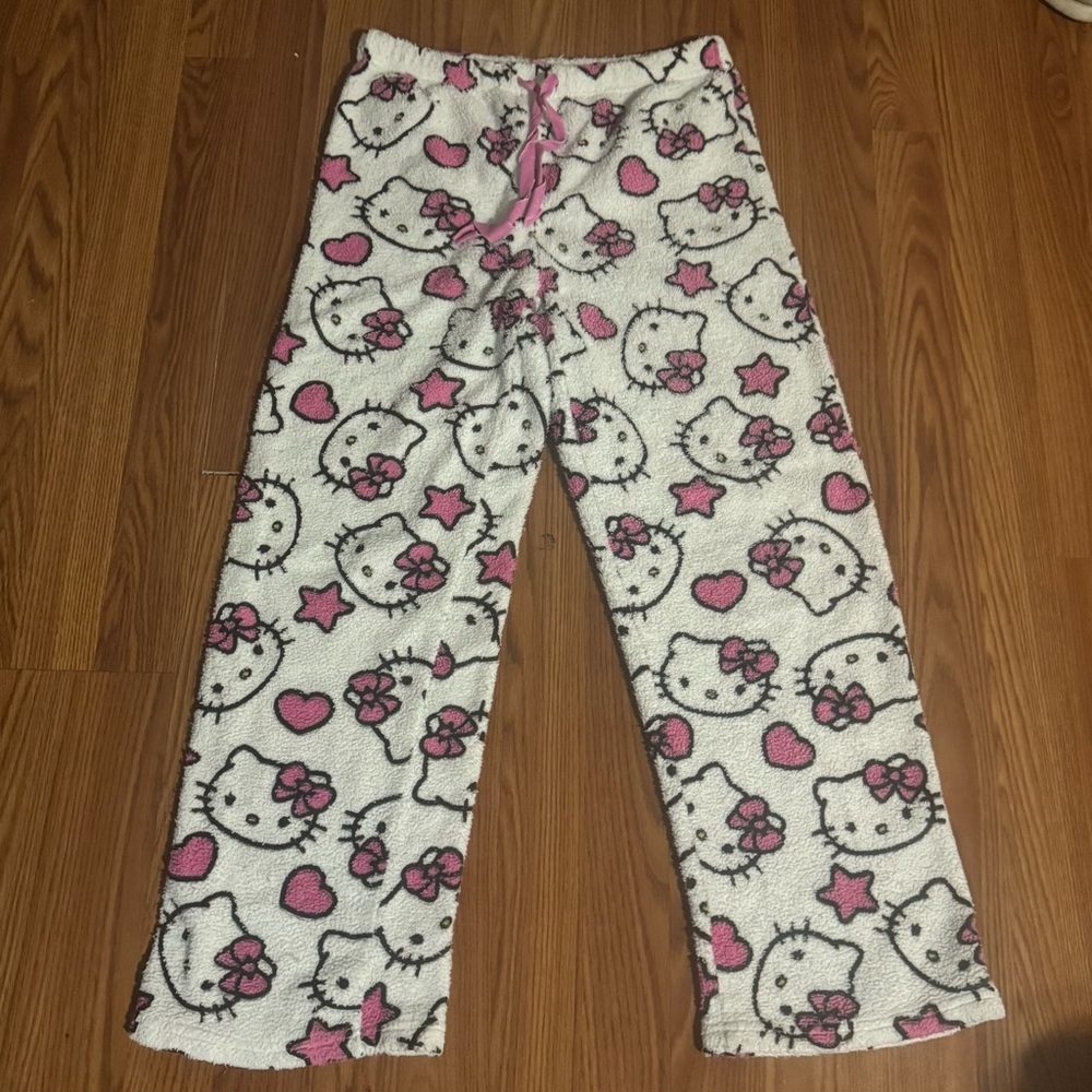 Hello Kitty Pink White Pajama Pants Size S Y2k Cartoon Sanrio Girly